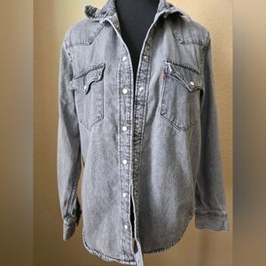 Levi's The Western Denim Shirt, Snap-front‎ Closure Cowboy Style Grey Size Small